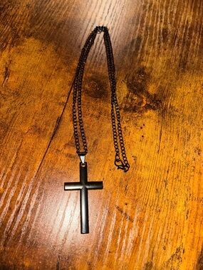 Black Cross Pendant Necklace 24 Inch Chain